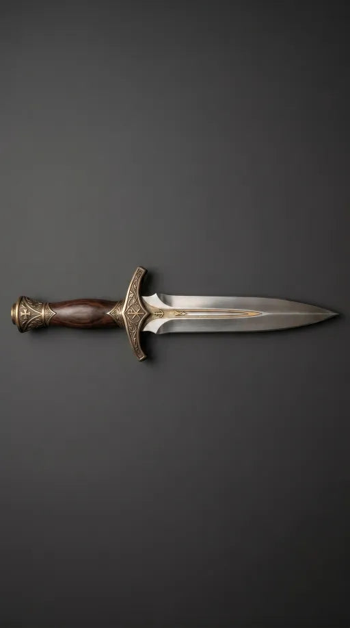 Replică de pumnal elfic lucrat manual cu gardă gravată, mâner din lemn și teacă din piele – piesă de colecție din fantezie medievală