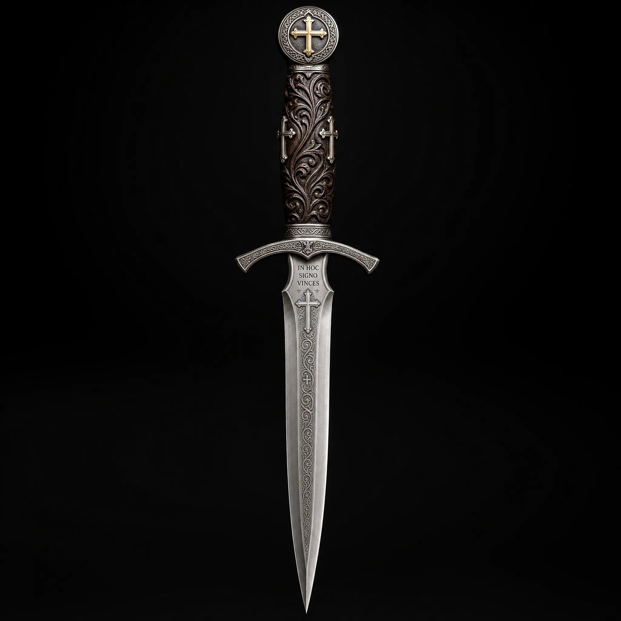 ⚔️ Cuțit medieval tip pumnal de cruciat cu lamă din oțel inoxidabil gravată și mâner cu emblemă în formă de cruce – Piesă de colecție de cavaler gotic